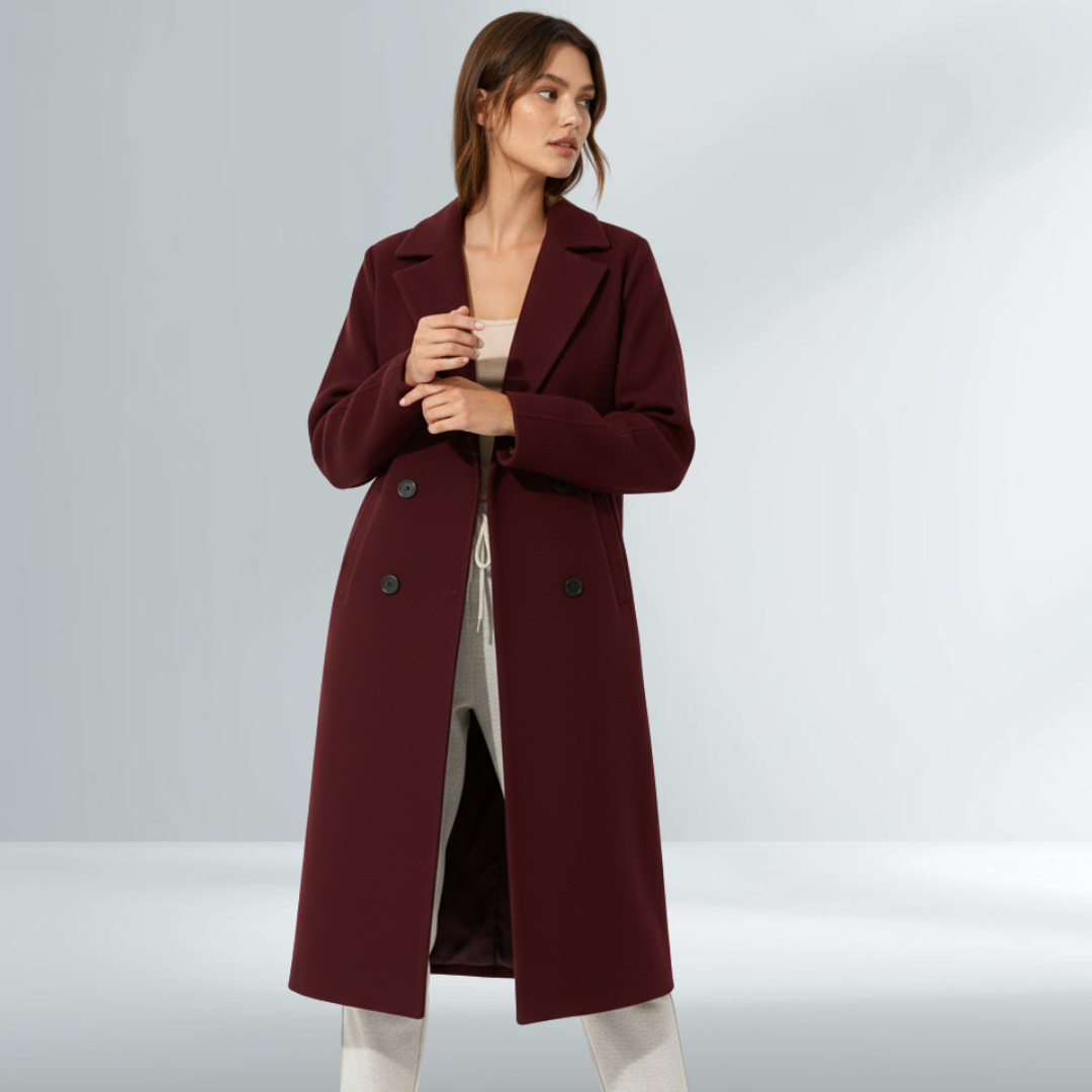 Cappotto Donna Bordeaux Elegante Doppio Petto