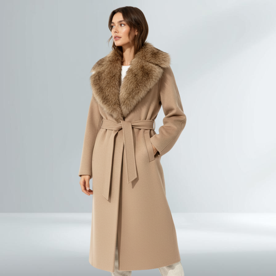 Cappotto Donna Beige Elegante con Cintura
