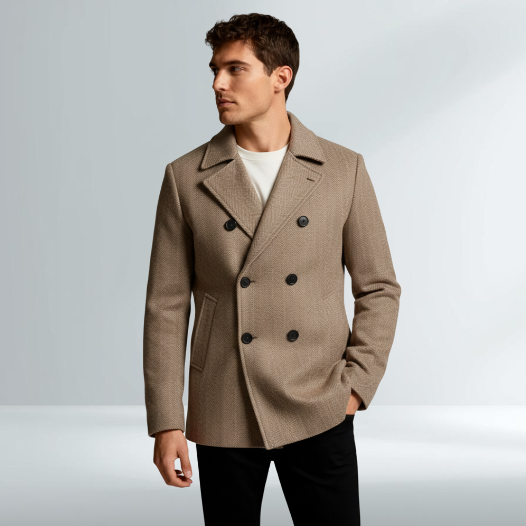 Cappotto Elegante Uomo Camel Doppiopetto