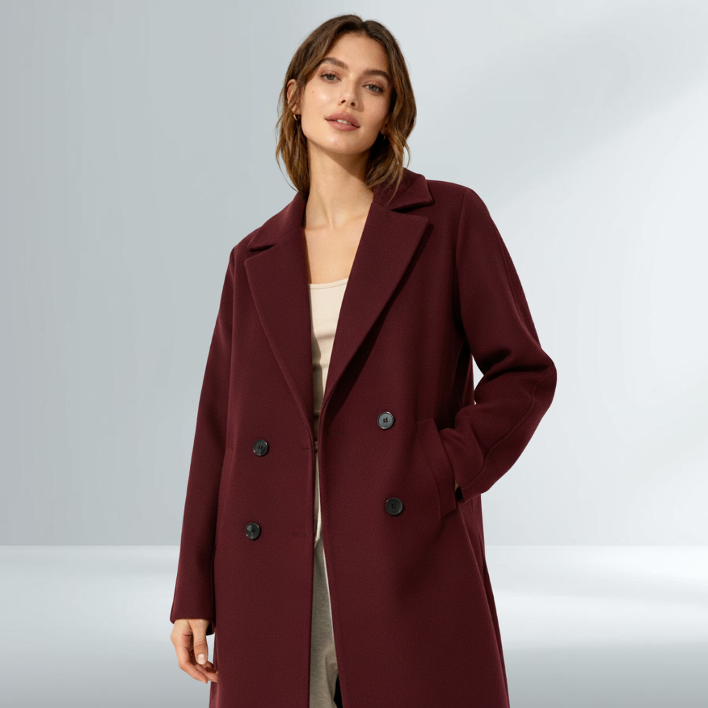 Cappotto Donna Bordeaux Elegante Doppio Petto