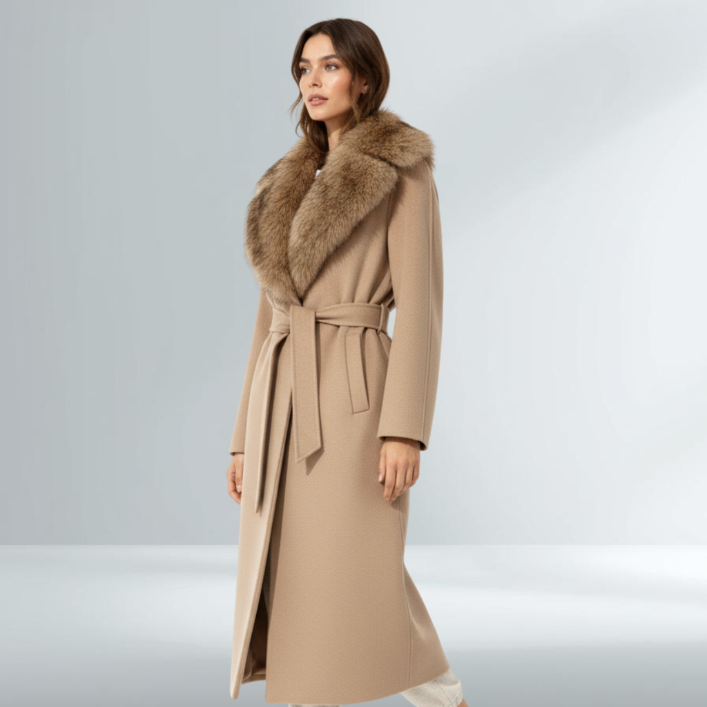 Cappotto Donna Beige Elegante con Cintura