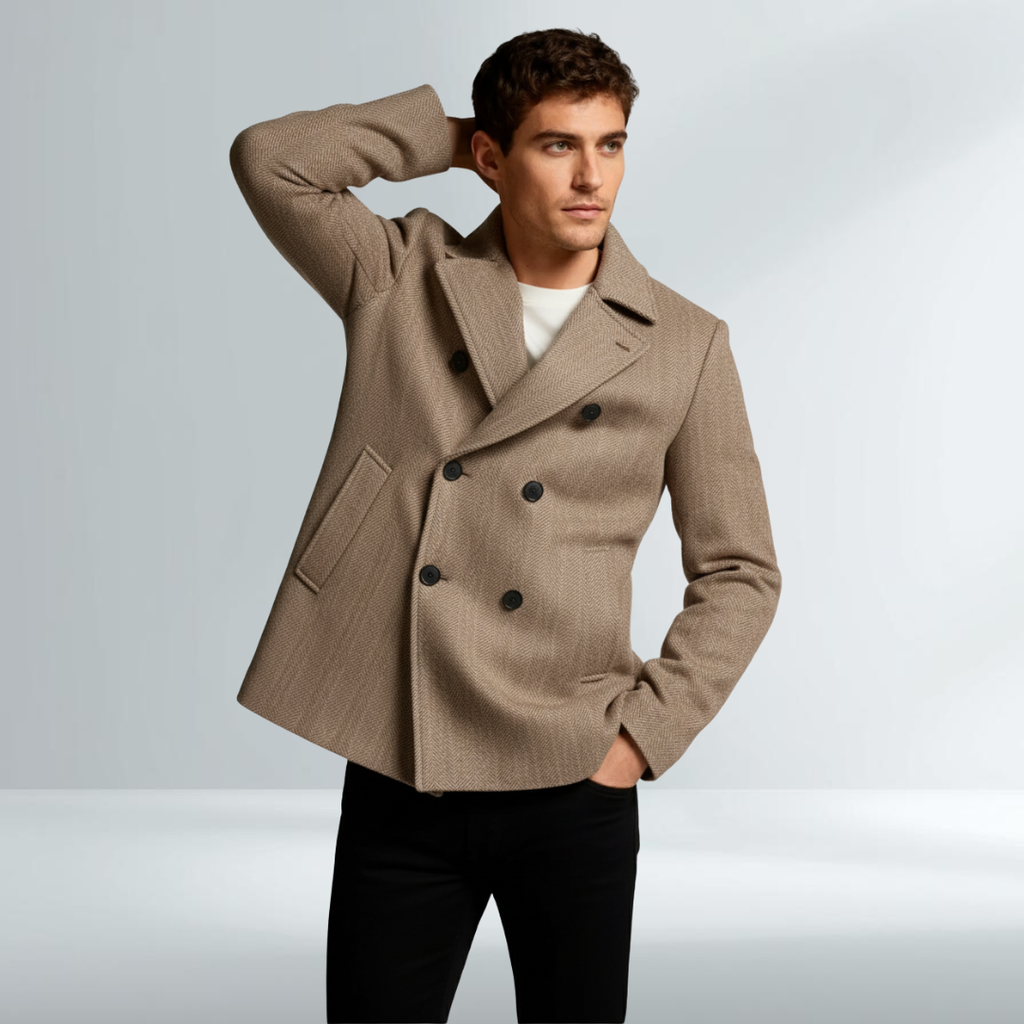 Cappotto Elegante Uomo Camel Doppiopetto
