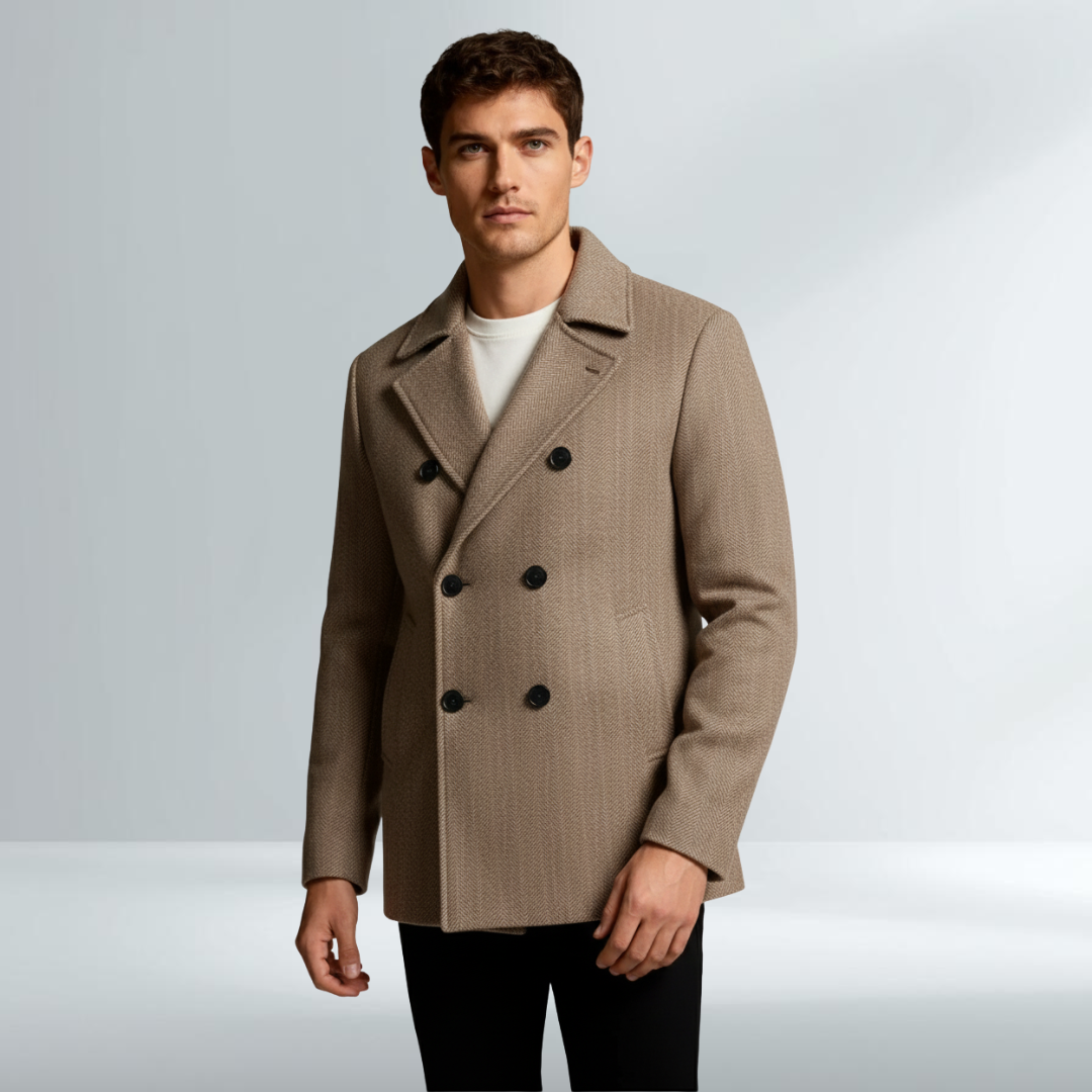 Cappotto Elegante Uomo Camel Doppiopetto