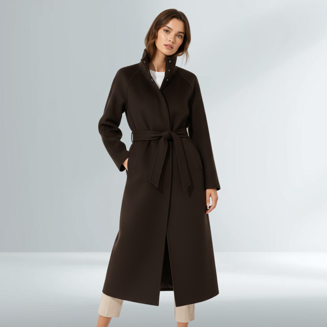Cappotto Donna Marrone Elegante con Cintura